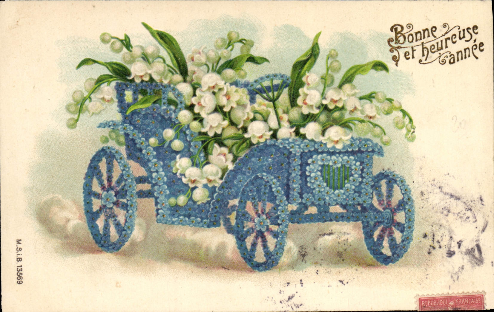 VINTAGE POSTCARD Fantasy Flowers Car Lily of the valley