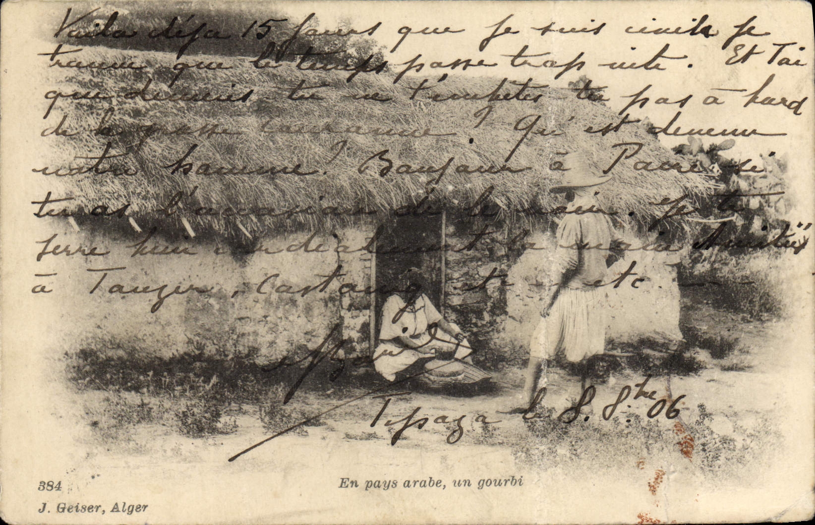 VINTAGE POSTCARD In Arab country a gourbi