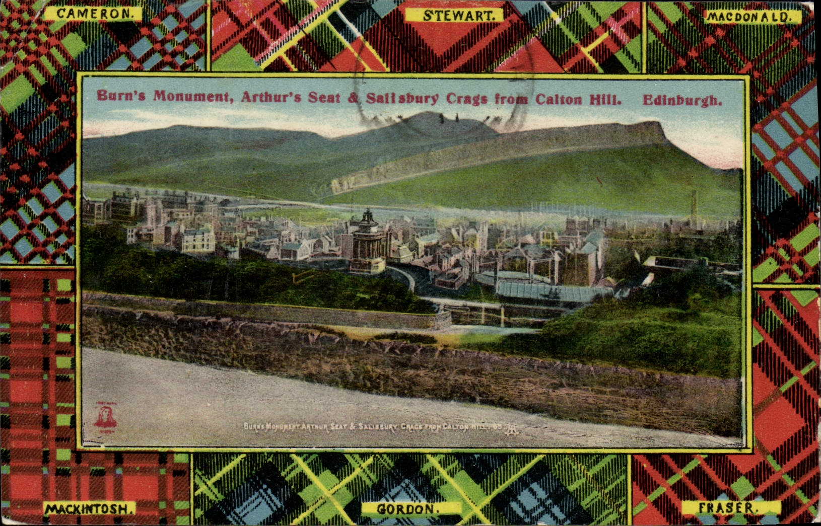 VINTAGE POSTCARD Burn' S monument Arthur' S seat & Saslisbury Crags from Carlton Hill Edinburgh