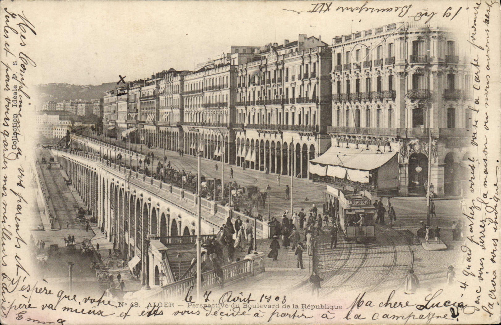 Perspectiva Argel de la POSTAL de la VENDIMIA del bulevar de la tranvía de la república