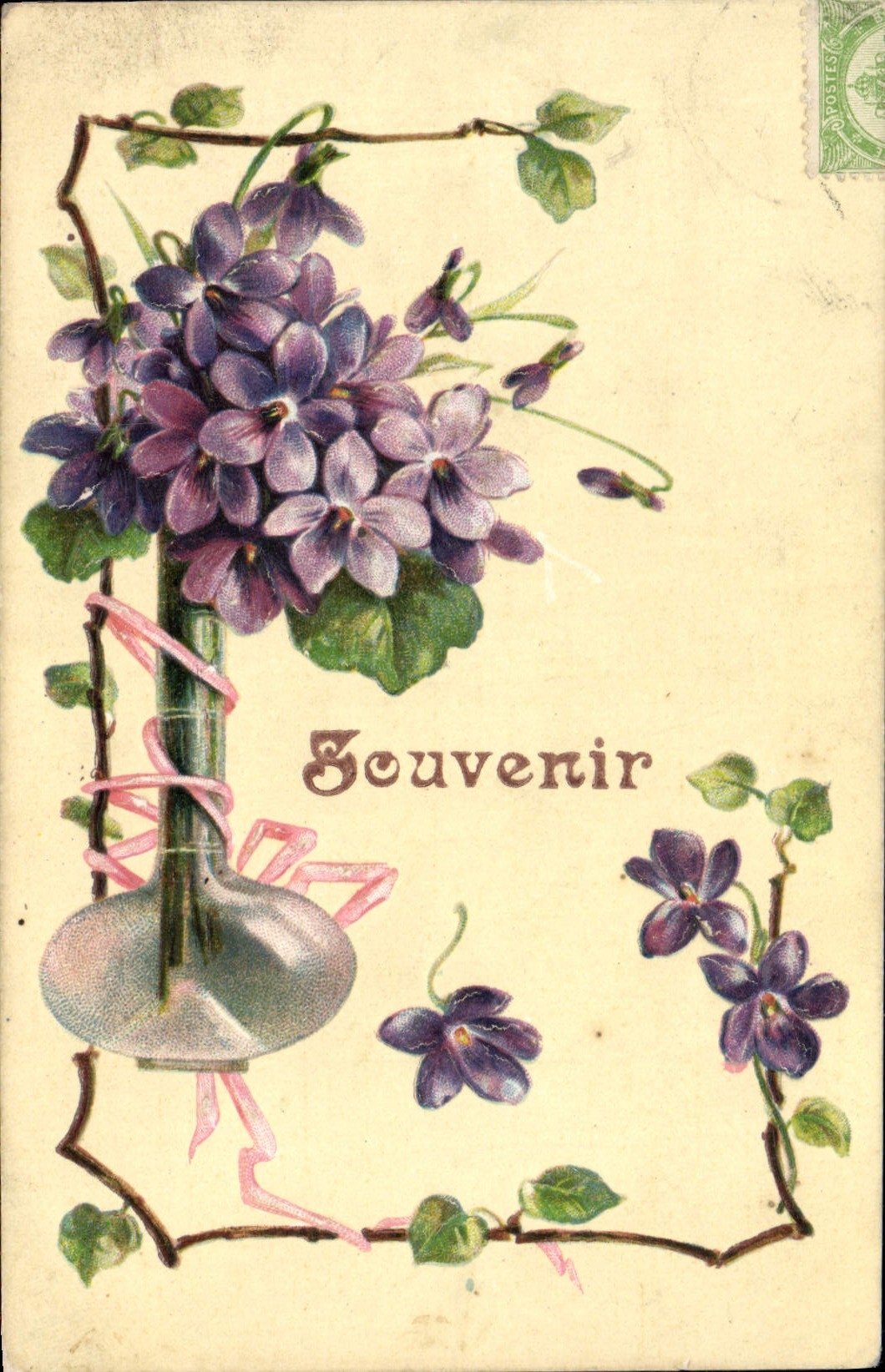 VINTAGE POSTCARD To remember Flowers