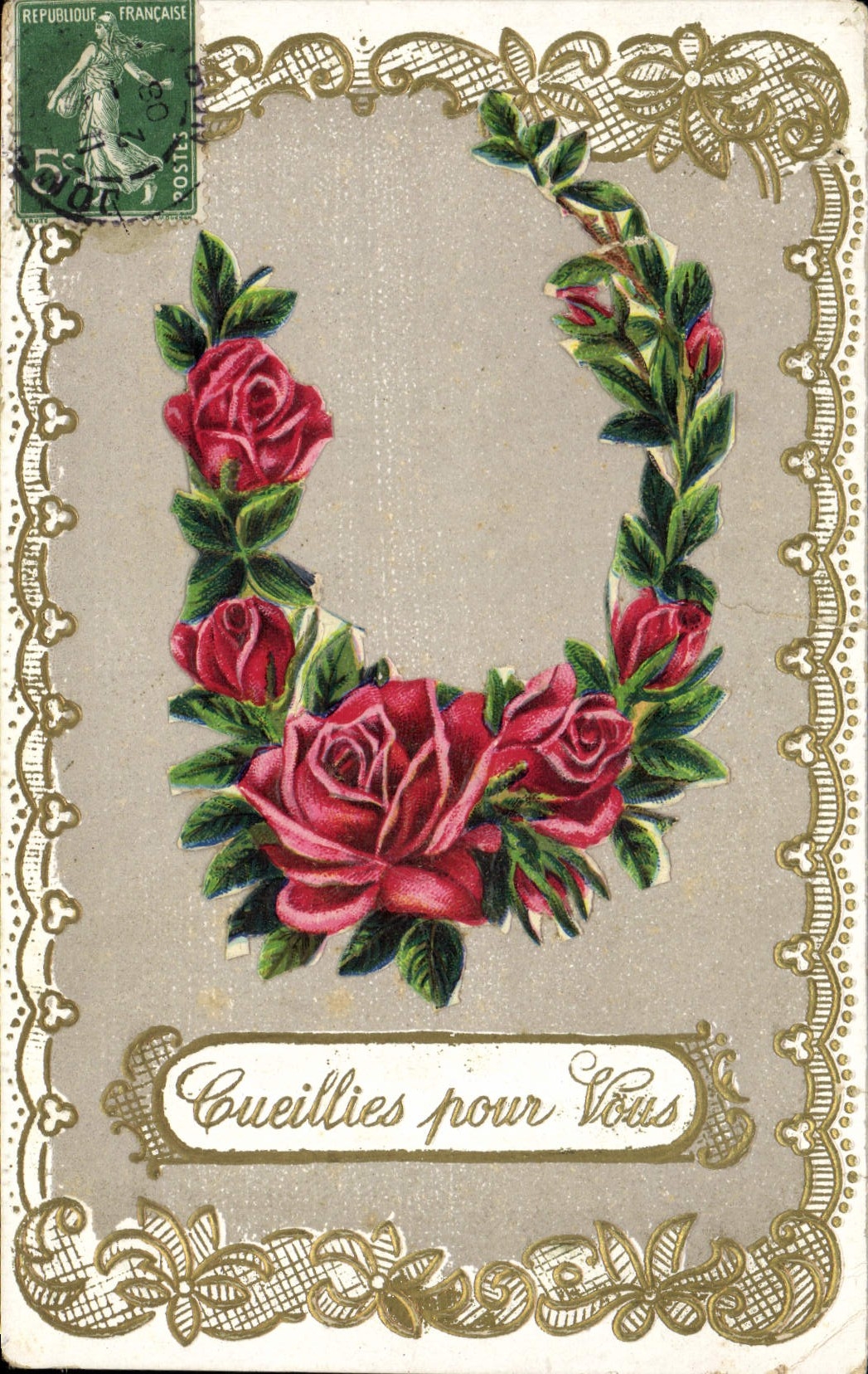 VINTAGE POSTCARD Gathered For You Flowers