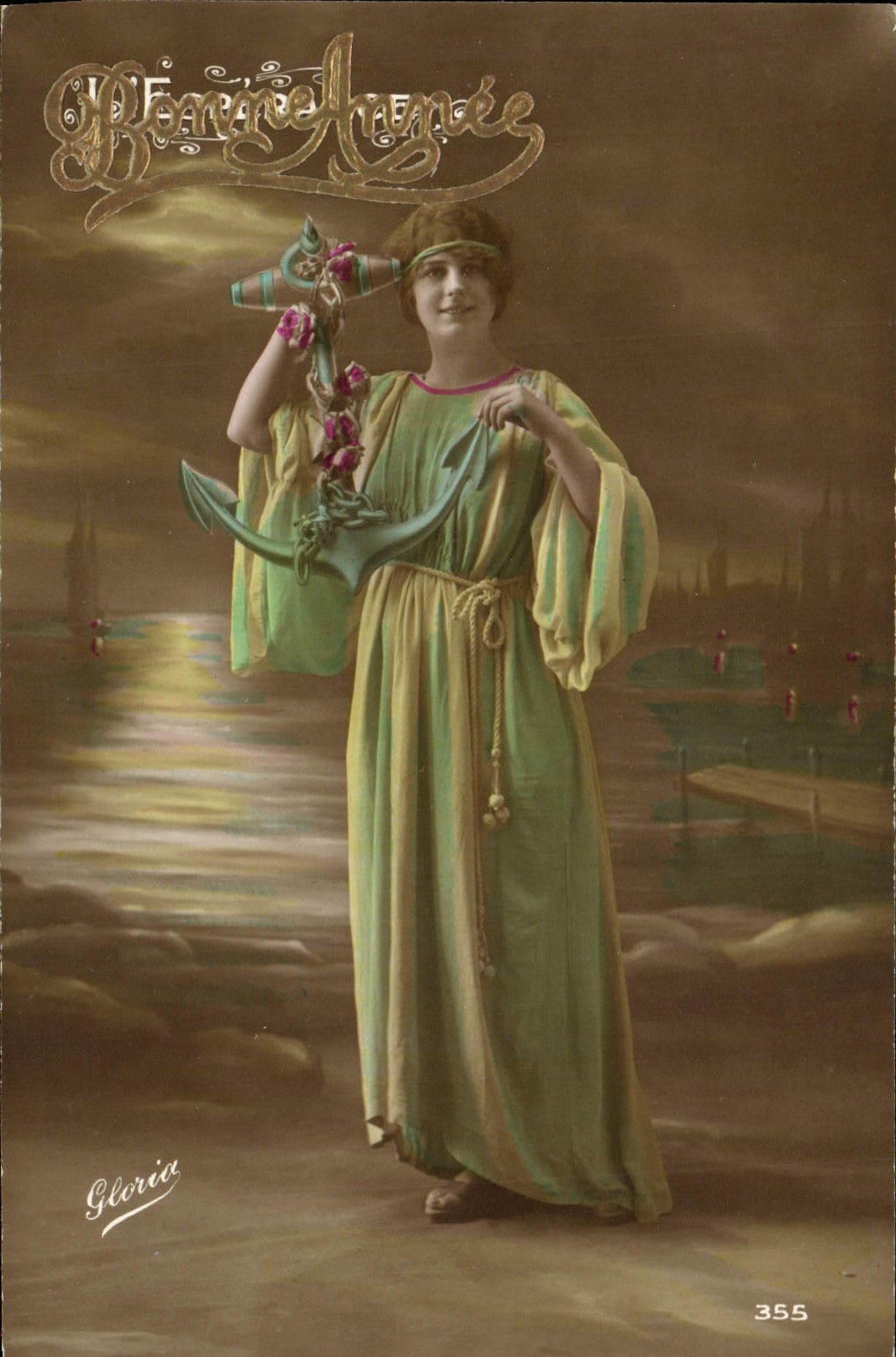 VINTAGE POSTCARD Fantaisie Woman Anchors of navy