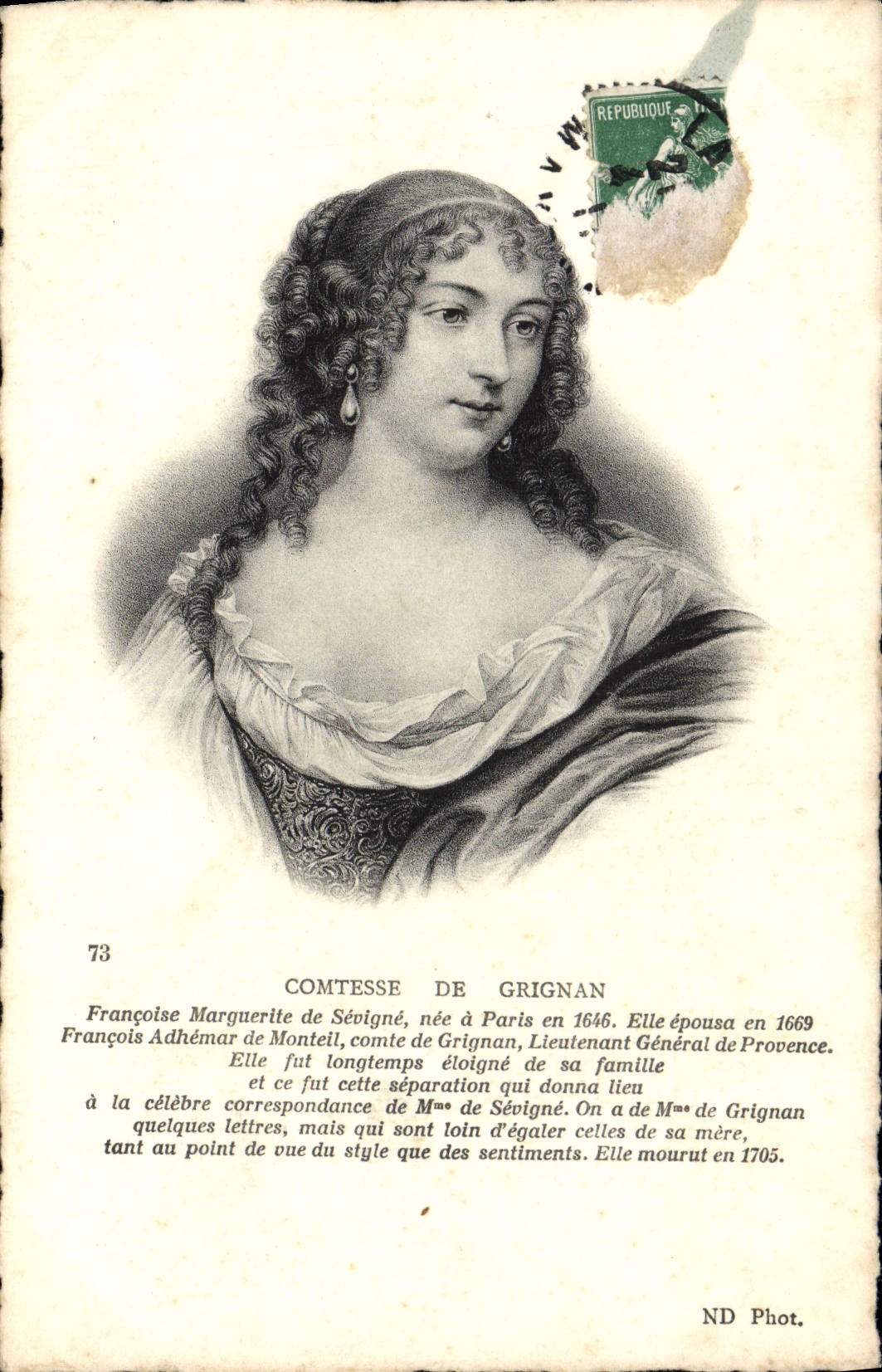 VINTAGE POSTCARD Countess of Grignan
