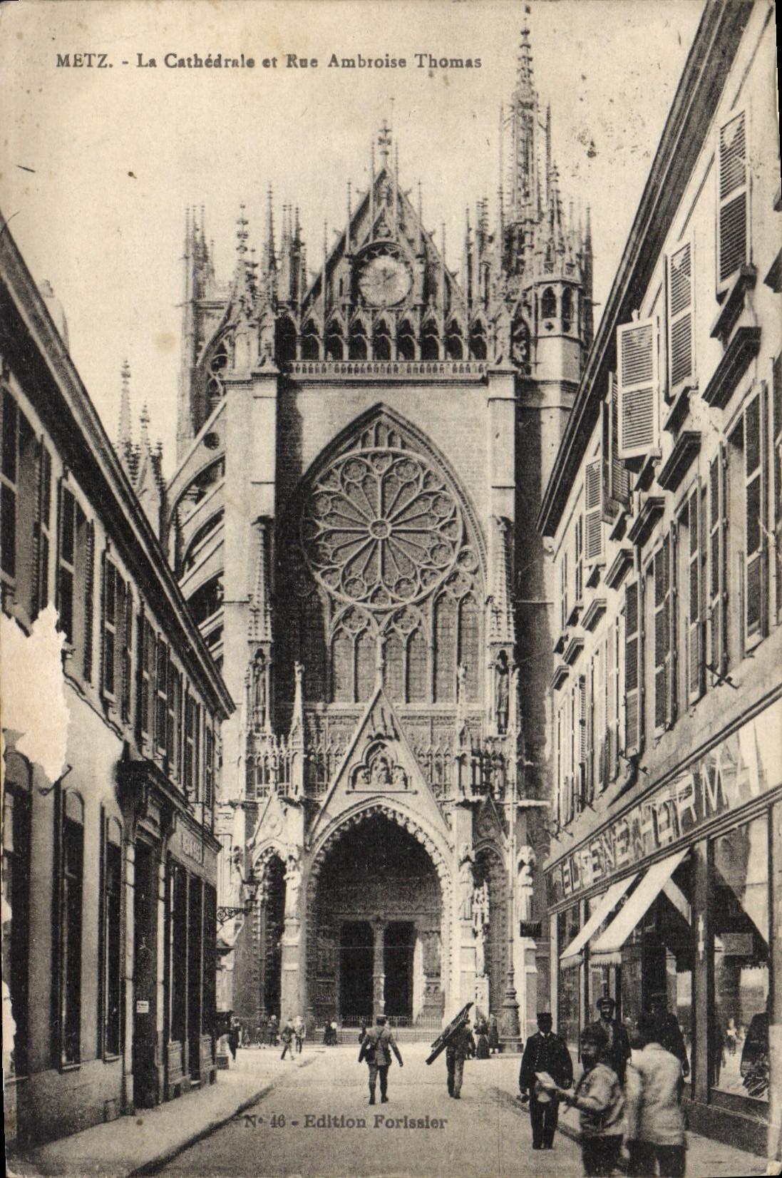 VINTAGE POSTCARD Metz the cathedral and street Amboise Thomas