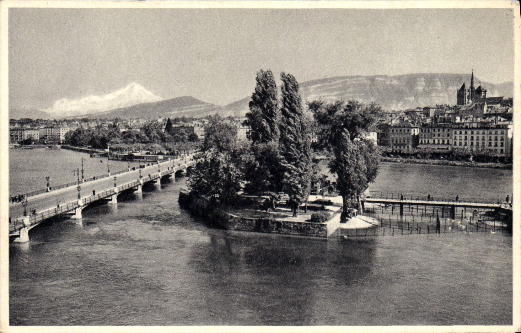 VINTAGE POSTCARD Geneva Island J J Rousseau And Mont Blanc