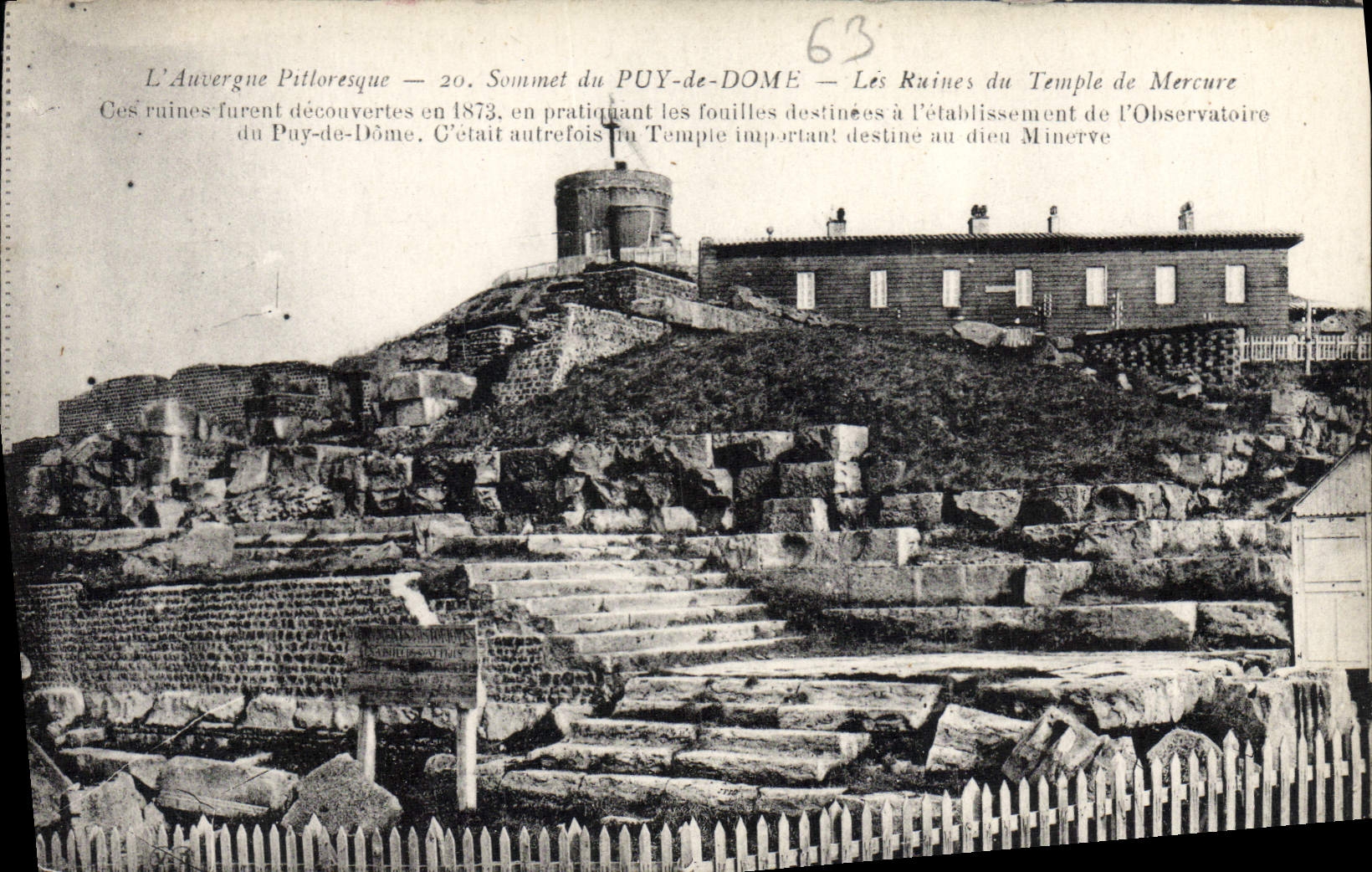 VINTAGE POSTCARD Auvergne Pitloresque Summit Of Puy De Dome ruins of the Mercury temple