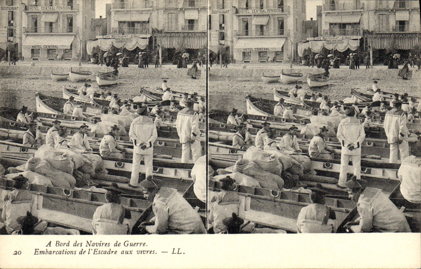 VINTAGE POSTCARD Bateau has edge of the warships Embarkations of the squadron to the vivres