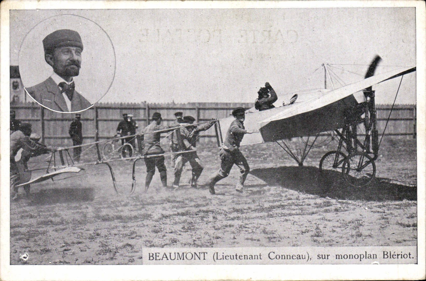 VINTAGE POSTCARD Plane Aviation Beaumont Lieutenant Conneau on Bleriot monoplane
