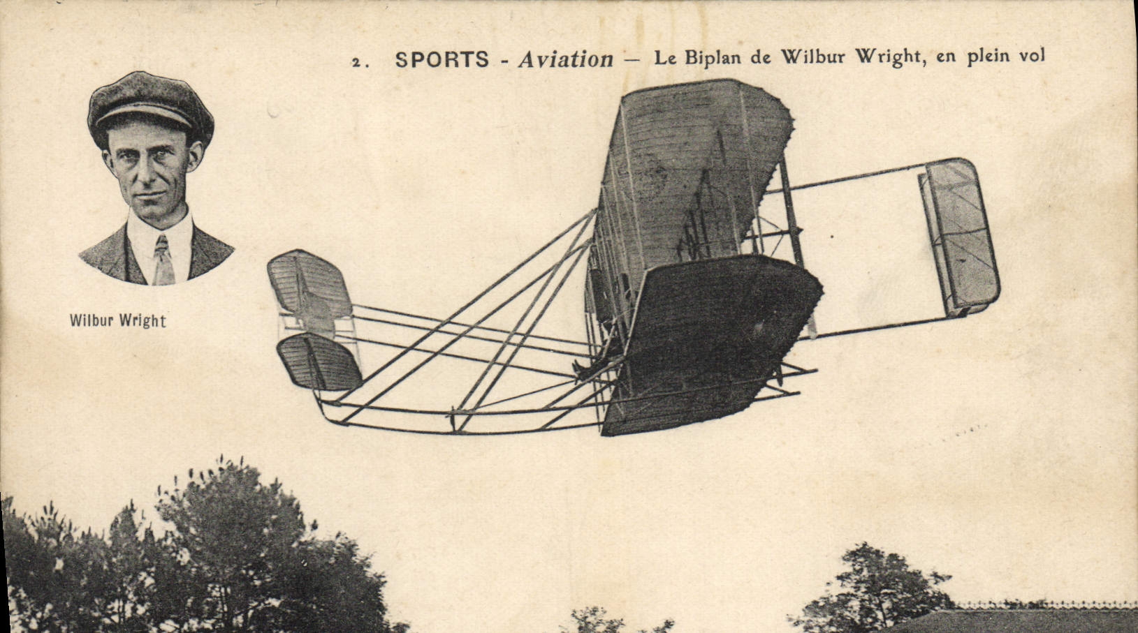 VINTAGE POSTCARD Plane Aviation Biplane of Wilbur Wright in full flight