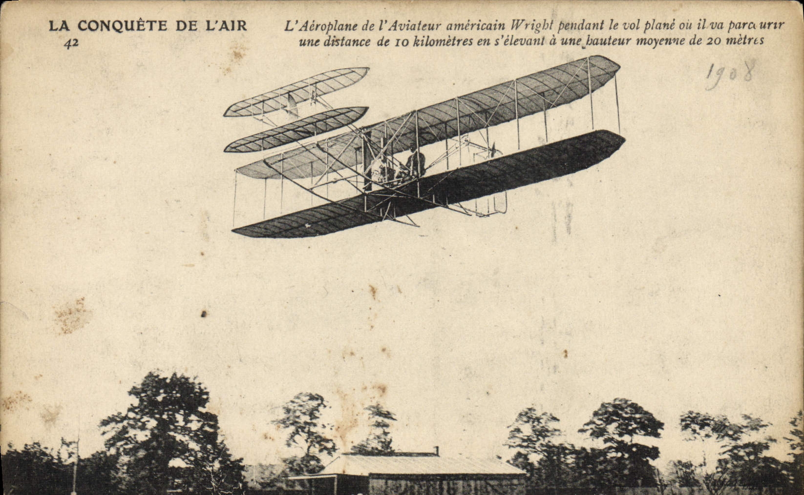 CPA Avion Aviation Aeroplane de l'aviateur Wright pendant le vol plane