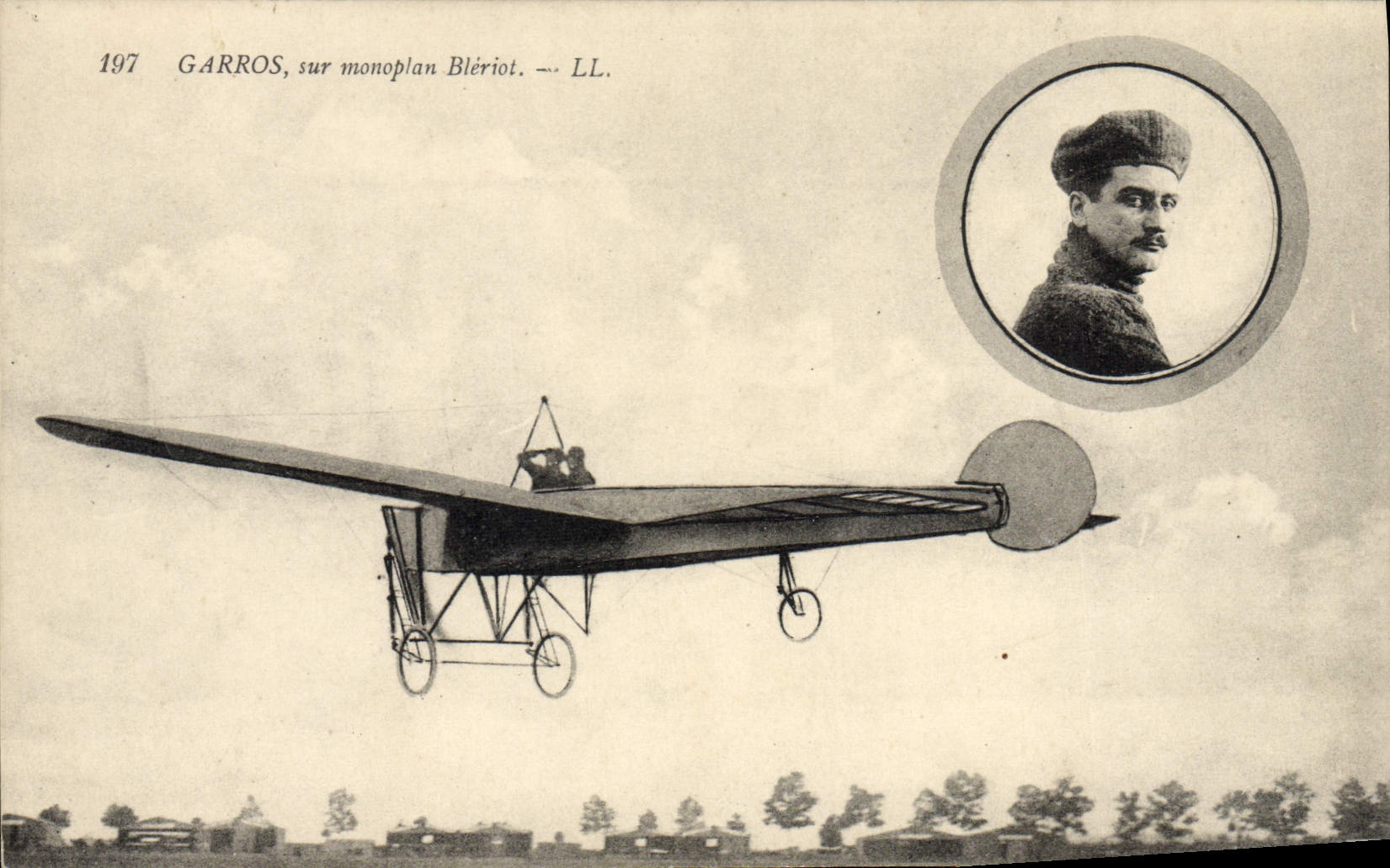 VINTAGE POSTCARD Plane Garros Aviation on monoplane bleriot