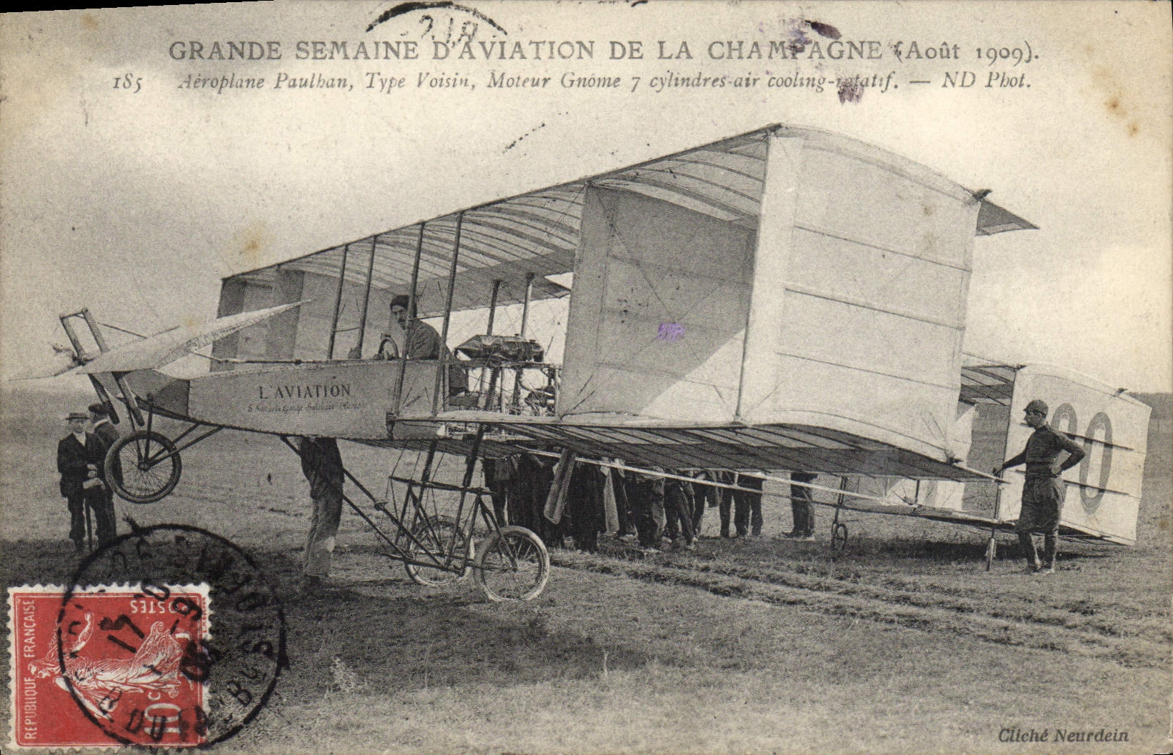 CPA Avion Aviation Grande semaine d'aviation de la Champagne Aout 1909 Aeroplane Paulhan Type Voisin Moteur Gnome 