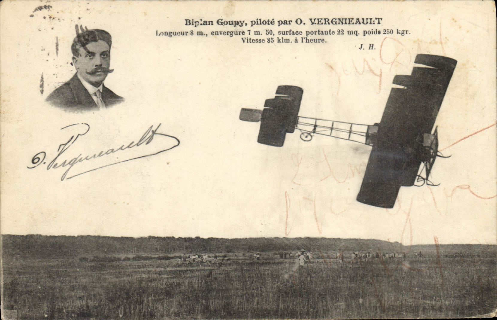 VINTAGE POSTCARD Avion Aviation Goupy Biplane controls by Vergnieault
