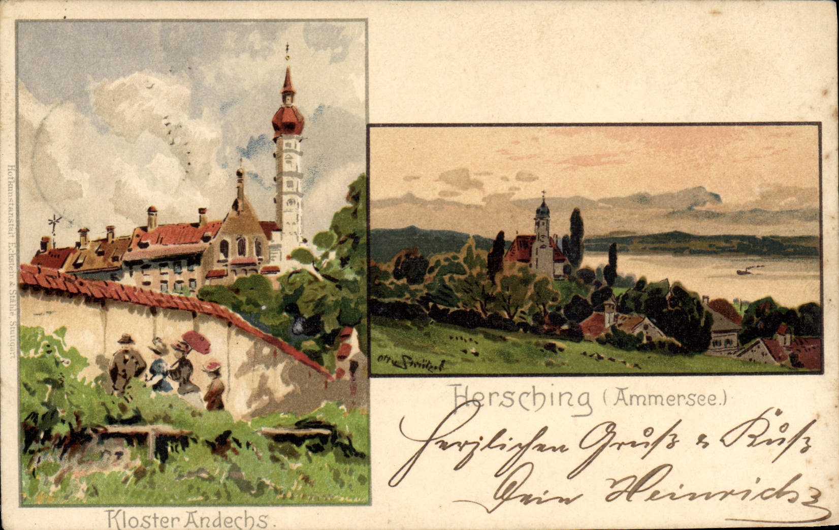 CPA Illustrateur Hersching Ammersee Kloster Andechs 