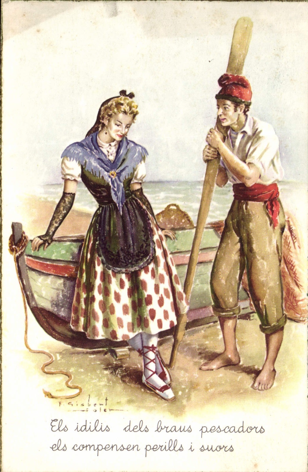 VINTAGE POSTCARD Illustrator Gisbert Woman