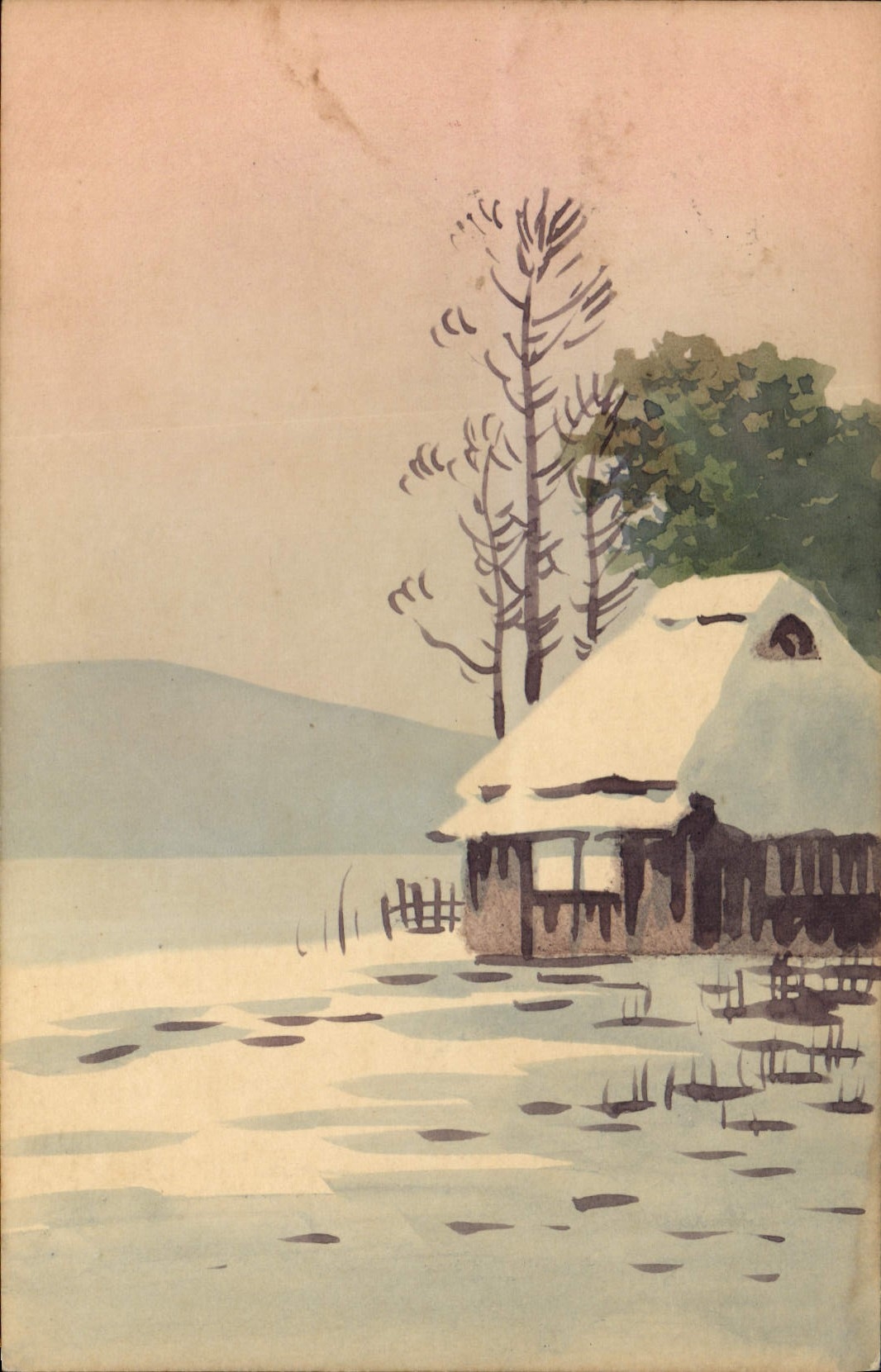 VINTAGE POSTCARD Japanese Japan House (painted with the hand)