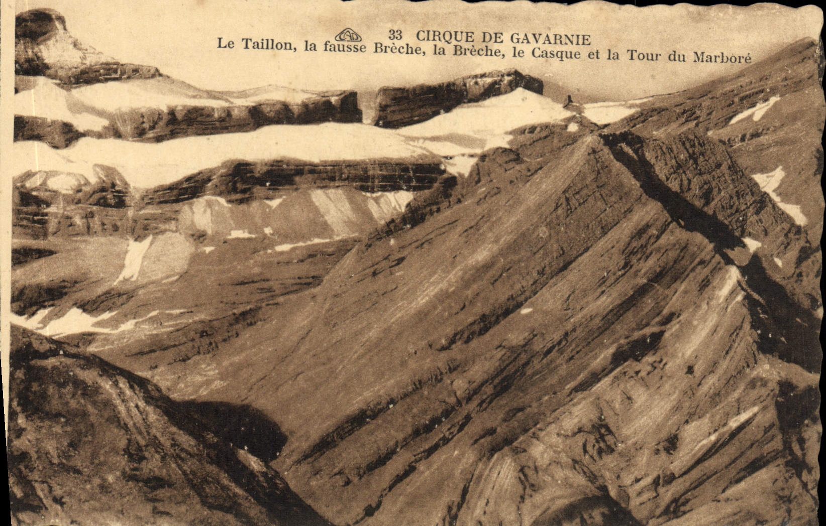 La POSTAL Cirque De Gavarnie Taillon de la VENDIMIA la tuerce abertura la abertura el casco y la torre de Marbore