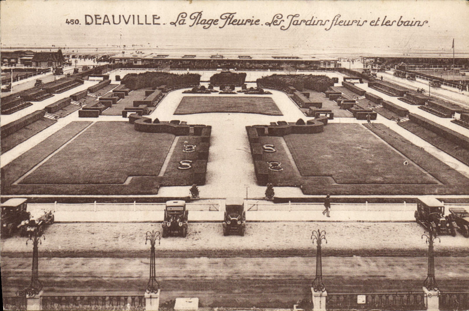 La POSTAL Deauville de la VENDIMIA la playa florecida floreció jardines y les Bains