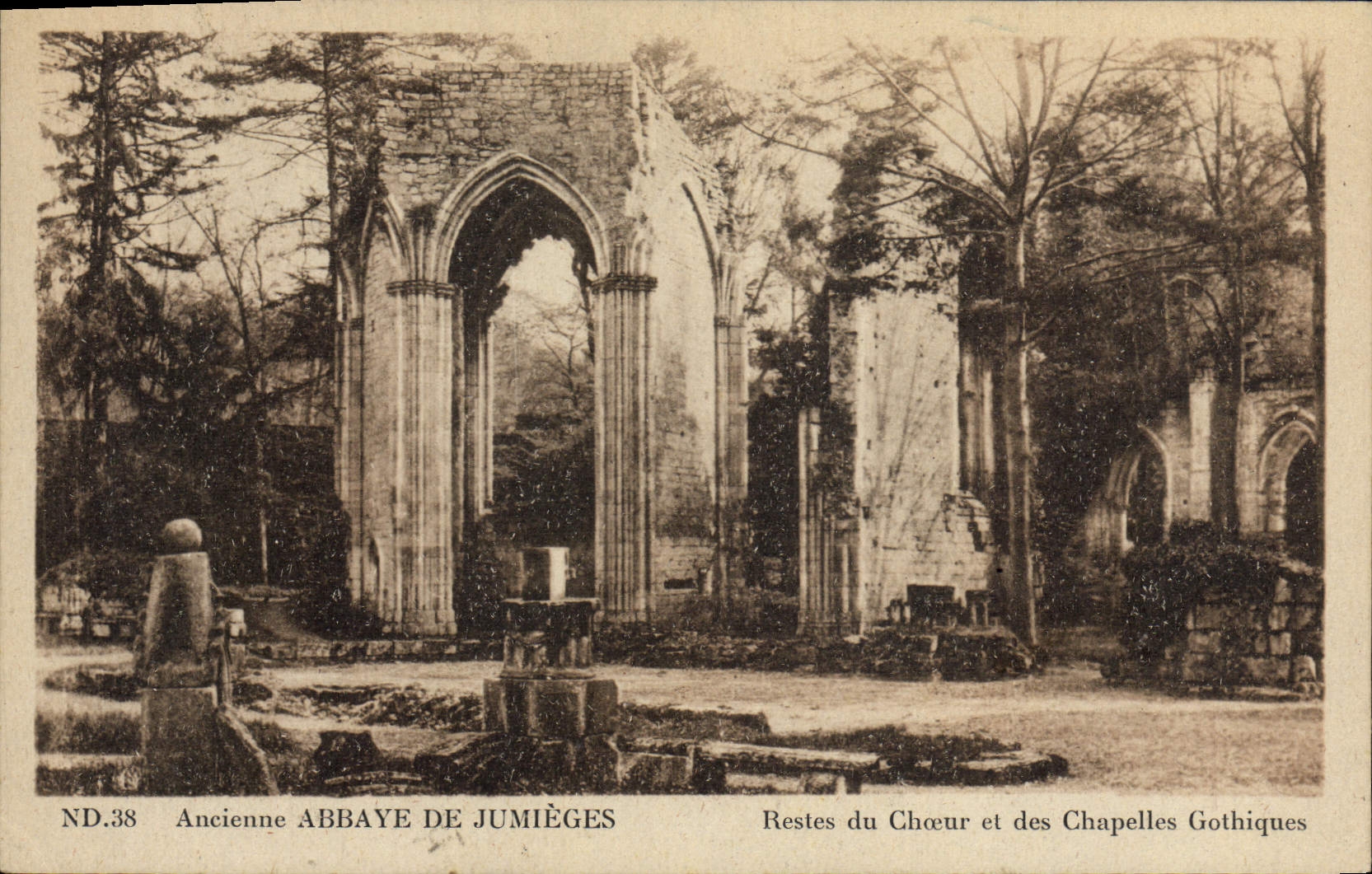 VINTAGE POSTCARD Old abbey of Jumieges Remainders of the bell-tower and the Gothic vaults