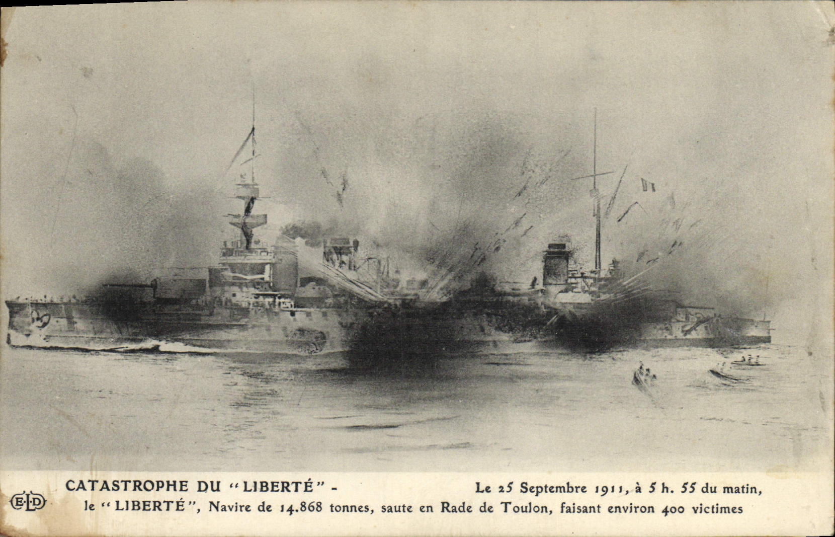 CPA Bateau Catastrophe du cuirasse Liberte 