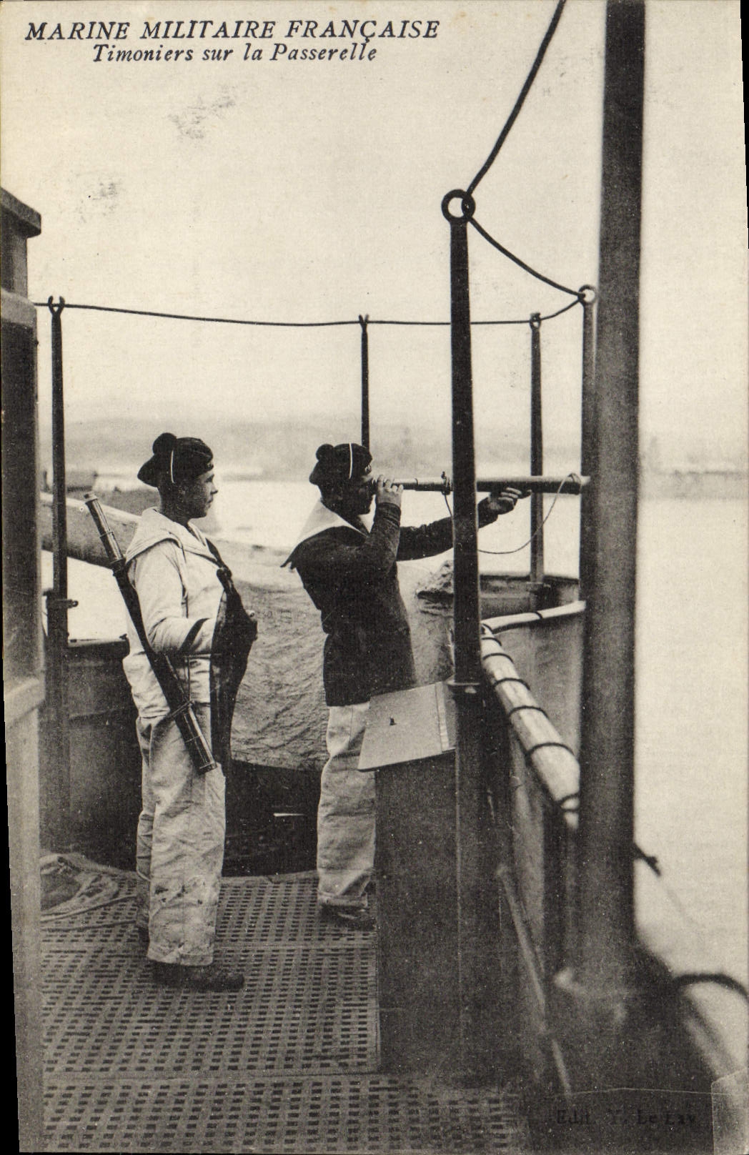 VINTAGE POSTCARD Boat Quartermasters on the pesserelle one