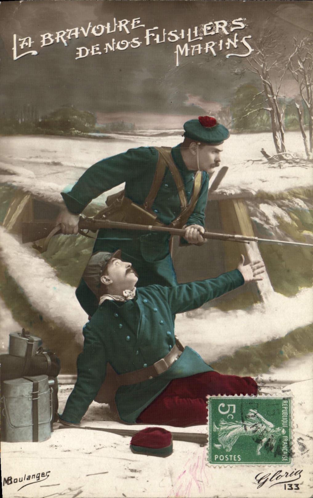 VINTAGE POSTCARD Boat the bravery of our marine fusiliers