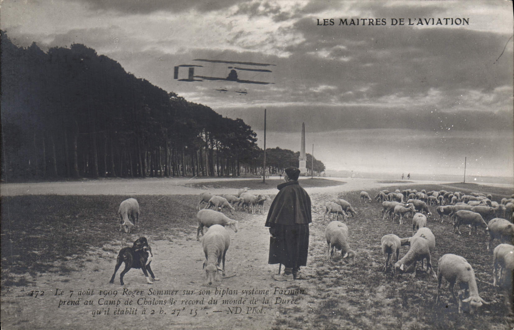 VINTAGE POSTCARD Plane Roger Aviation To summon on his biplane Farman Sheep Camp of Trawl-nets