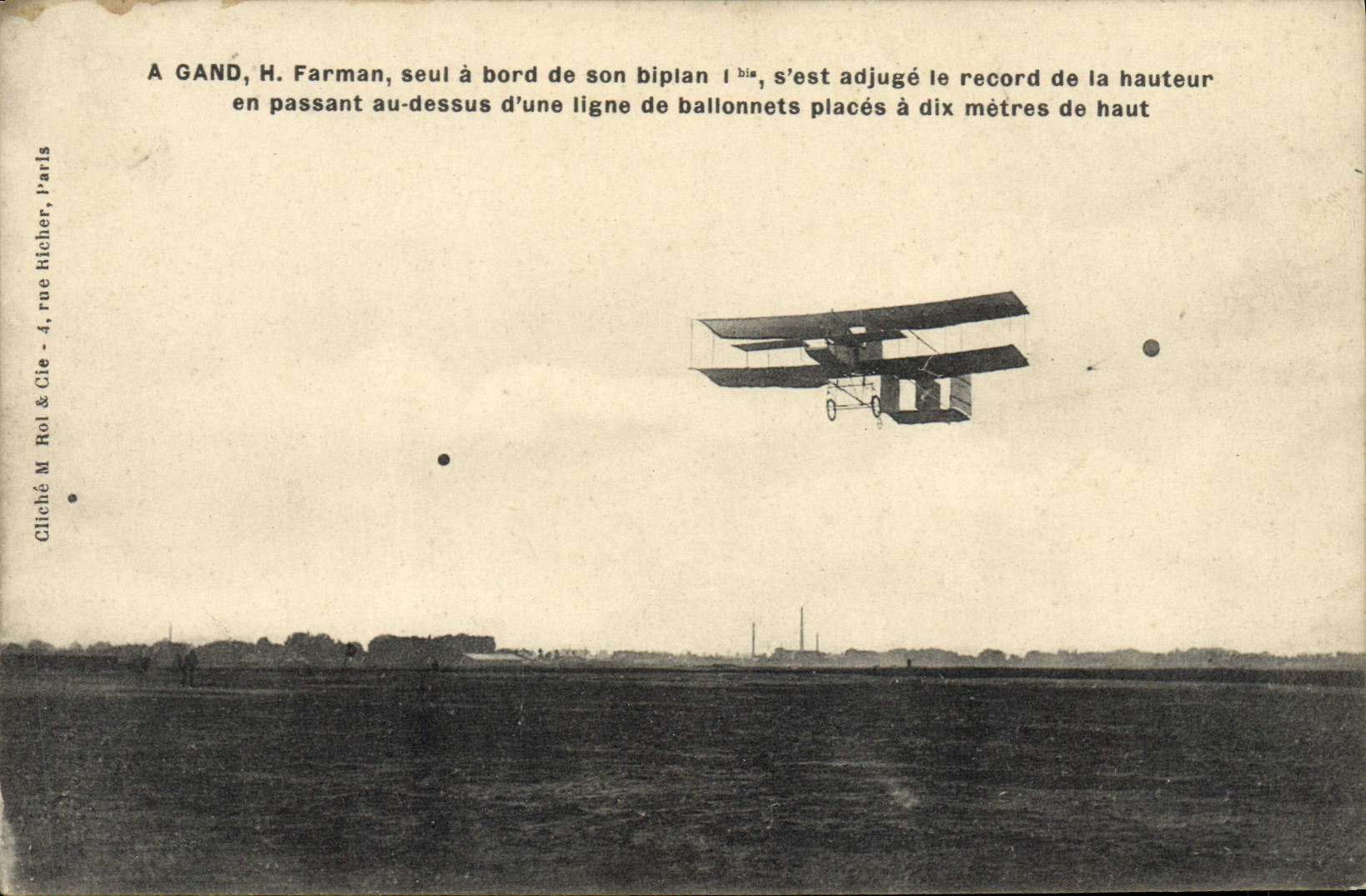 VINTAGE POSTCARD Avion Aviation has Ghent H Farman alone has edge of its biplane