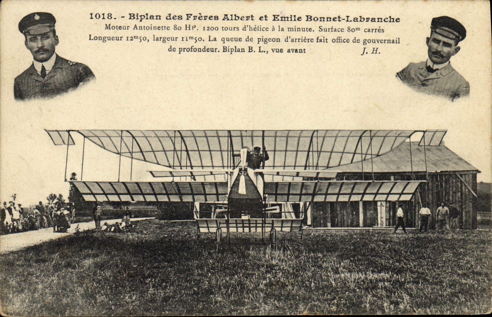 VINTAGE POSTCARD Plane Aviation Biplane of the brothers Albert and Emile Driving Labranche Bonnet Antoinette