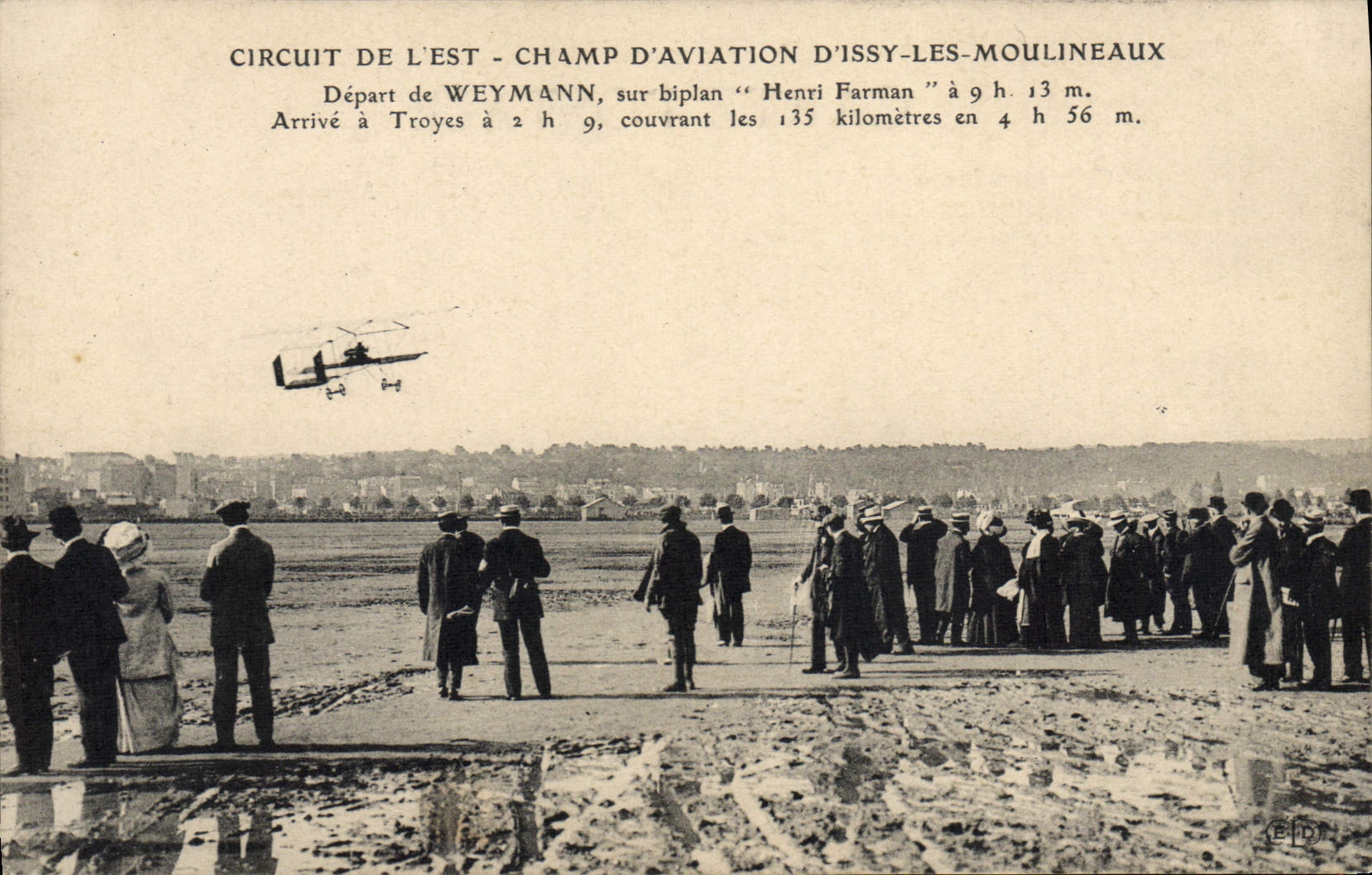 VINTAGE POSTCARD Plane Aviation Circuit of the East Airfield of Issy Moulineaux Departure of Weymann on biplane Henri Farman