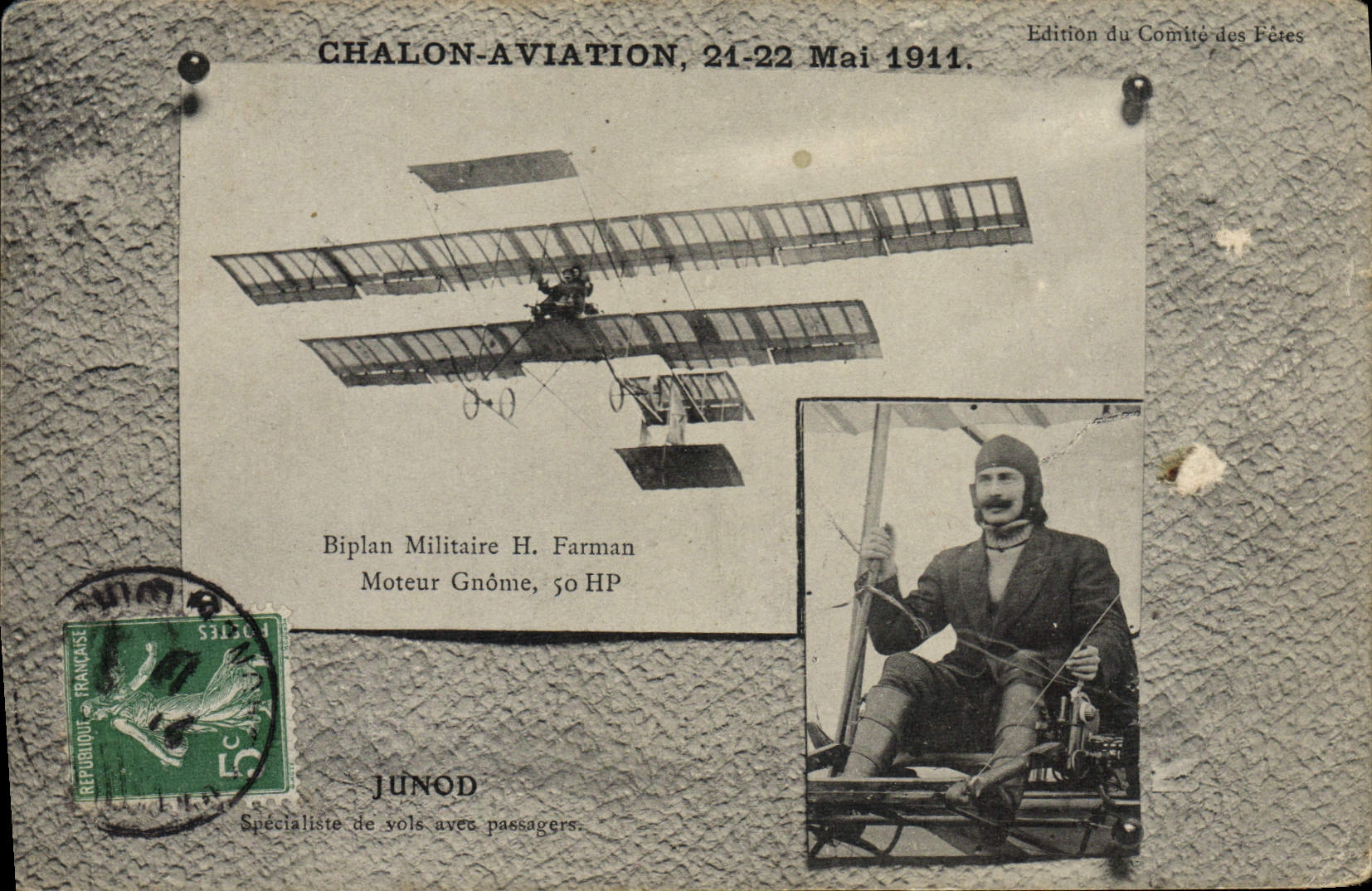 VINTAGE POSTCARD Plane Aviation Trawl-net Aviation 21 Biplane May 22nd, 1911 military H Driving Farman Junod Gnome