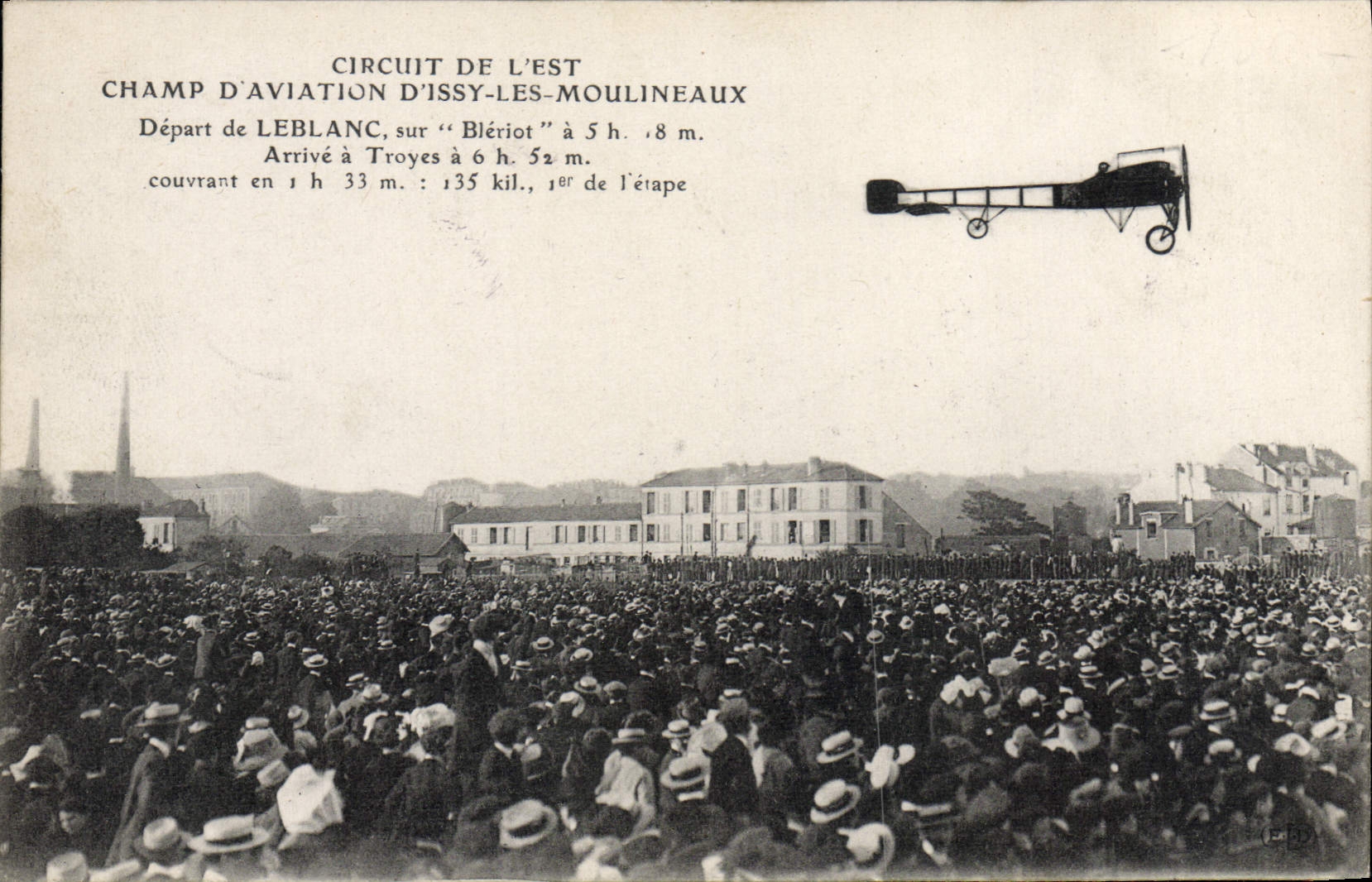 VINTAGE POSTCARD Avion Aviation Circuit of the East Airfield of Issy Moulineaux Depart of Leblanc on Bleriot Arrive has Troyes