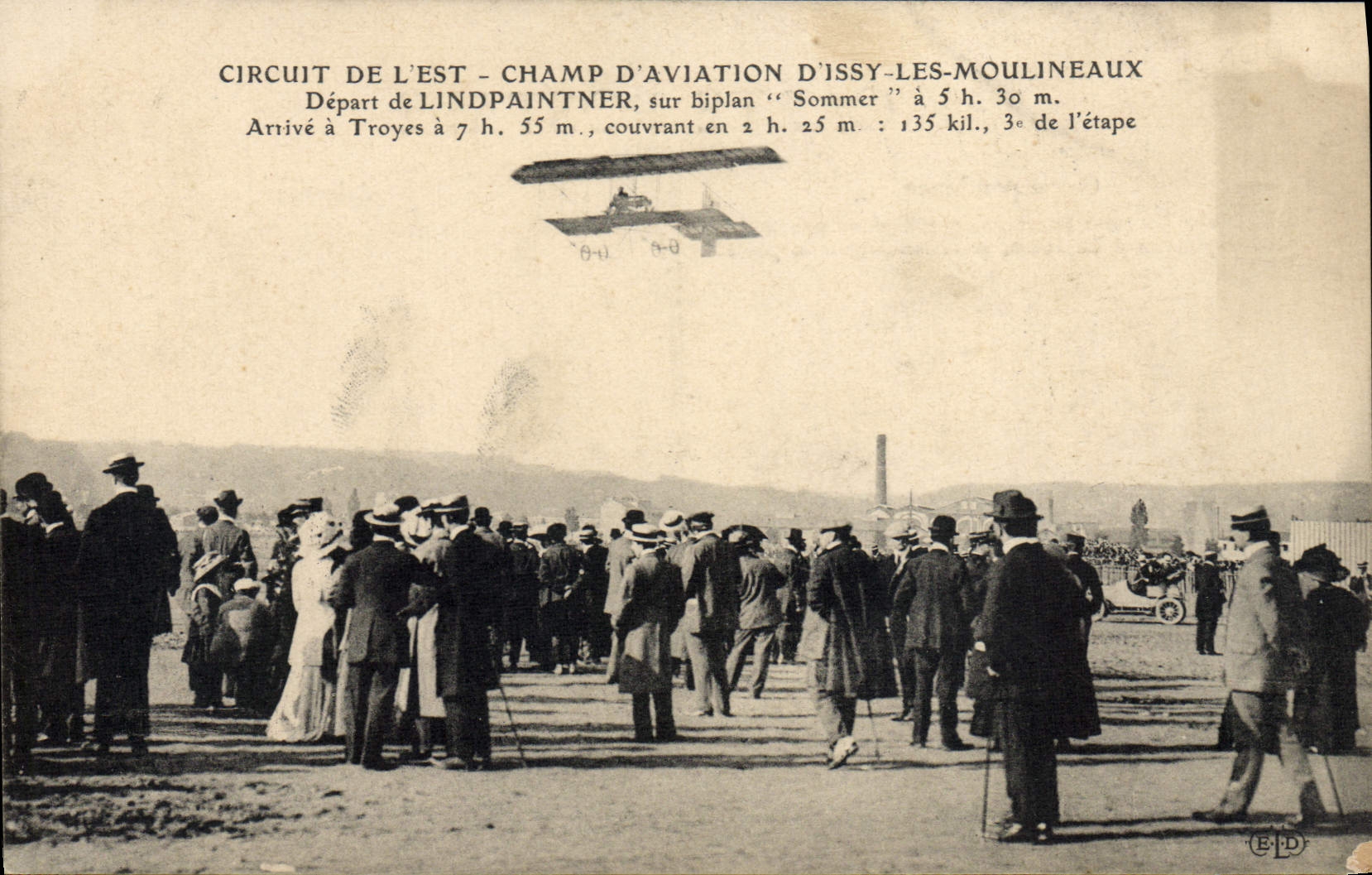 CPA Avion Aviation Circuit de l'Est Champ d'Aviation d'Issy les Moulineaux Depart Lindpaintner sur biplan Sommer Troyes