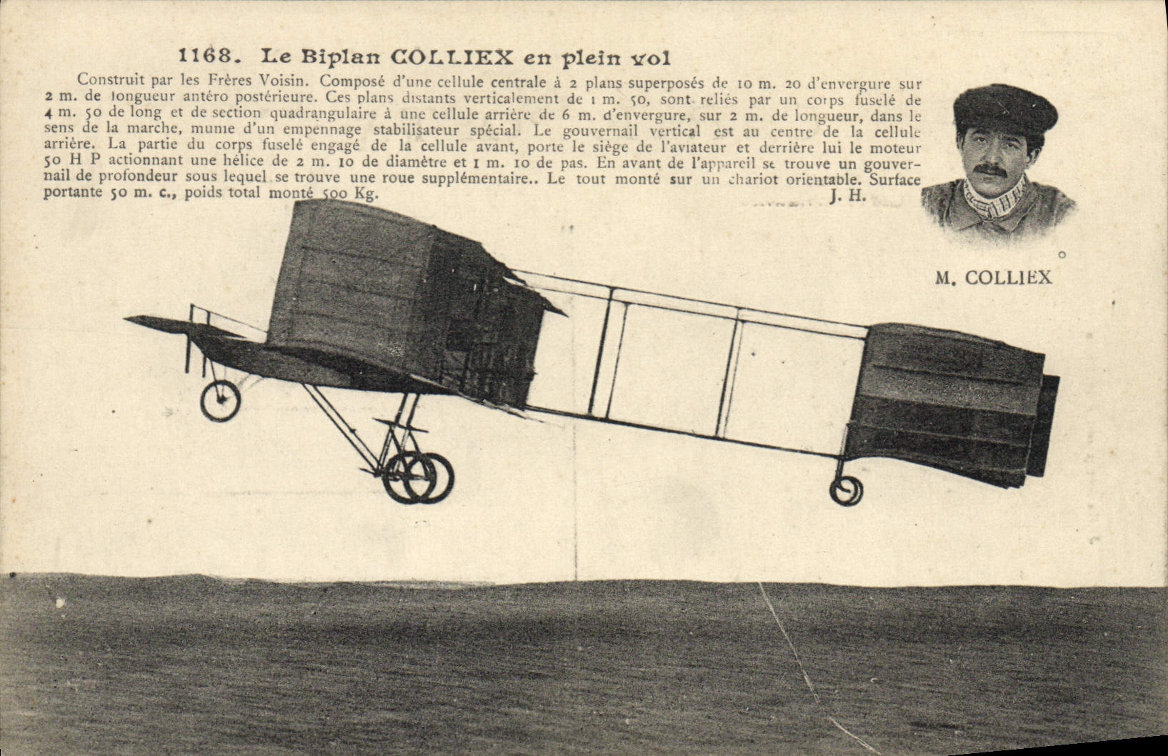 VINTAGE POSTCARD Plane Aviation Colliex Biplane in full flight