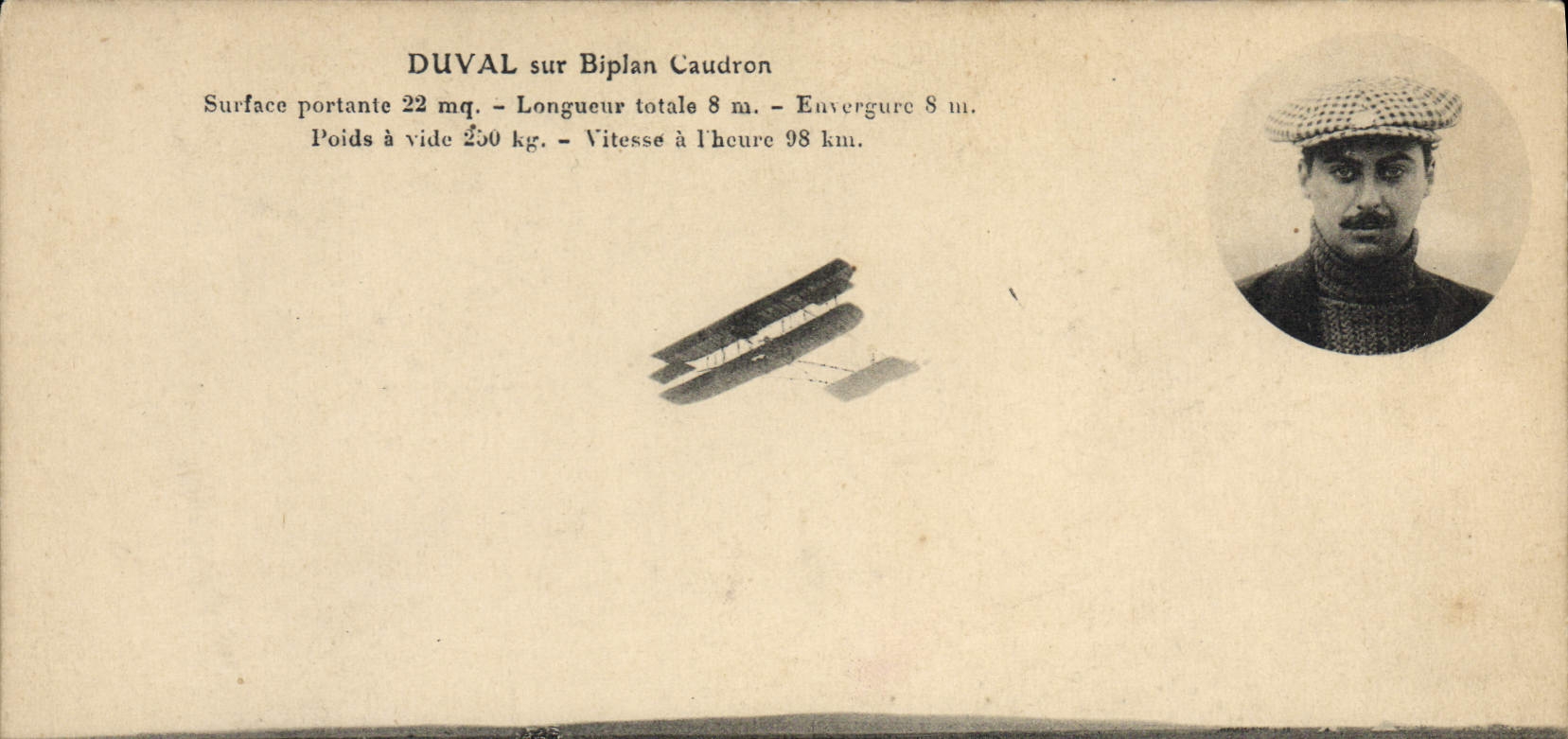 VINTAGE POSTCARD Plane Duval Aviation on Caudron biplane