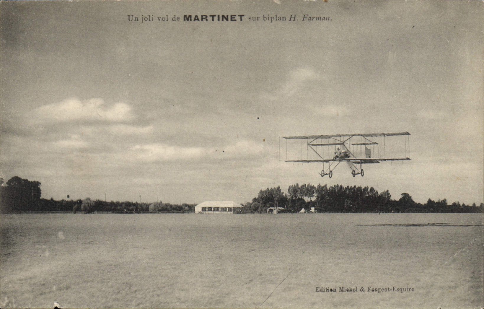 VINTAGE POSTCARD Plane Aviation a pretty flight of Trip hammer on biplane H Farman