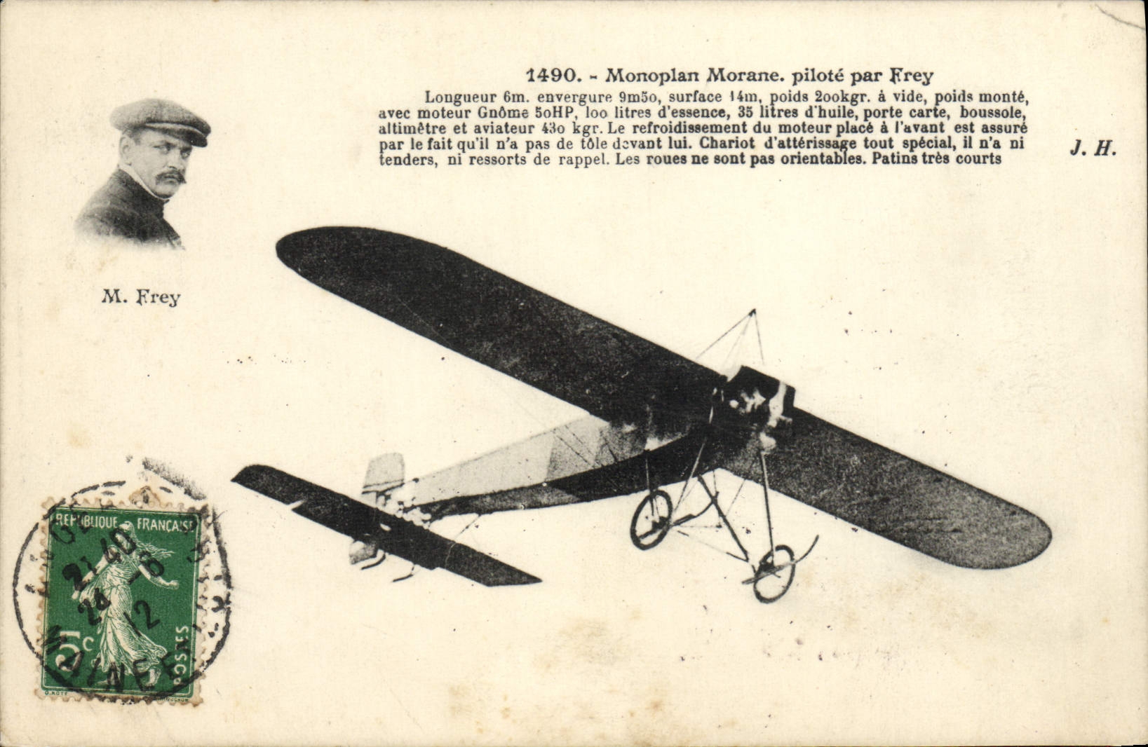 VINTAGE POSTCARD Avion Aviation Morane Monoplane controls by Frey