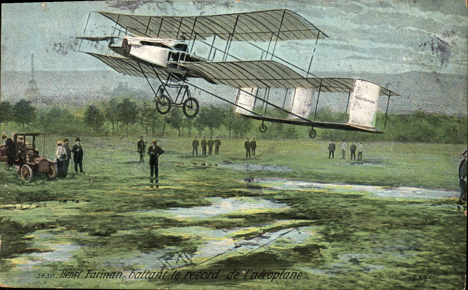 CPA Avion Aviation Henri Farman battant le record de l'aeroplane 