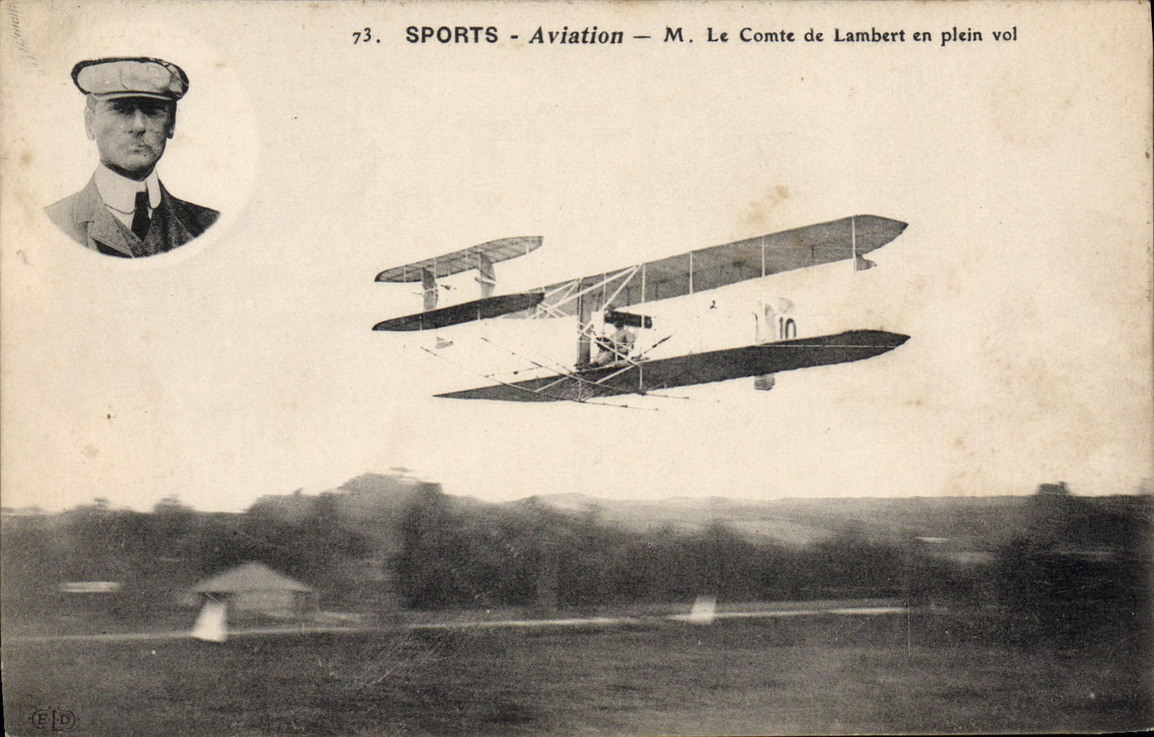 VINTAGE POSTCARD Plane Aviation M the Count of Lambert in full flight