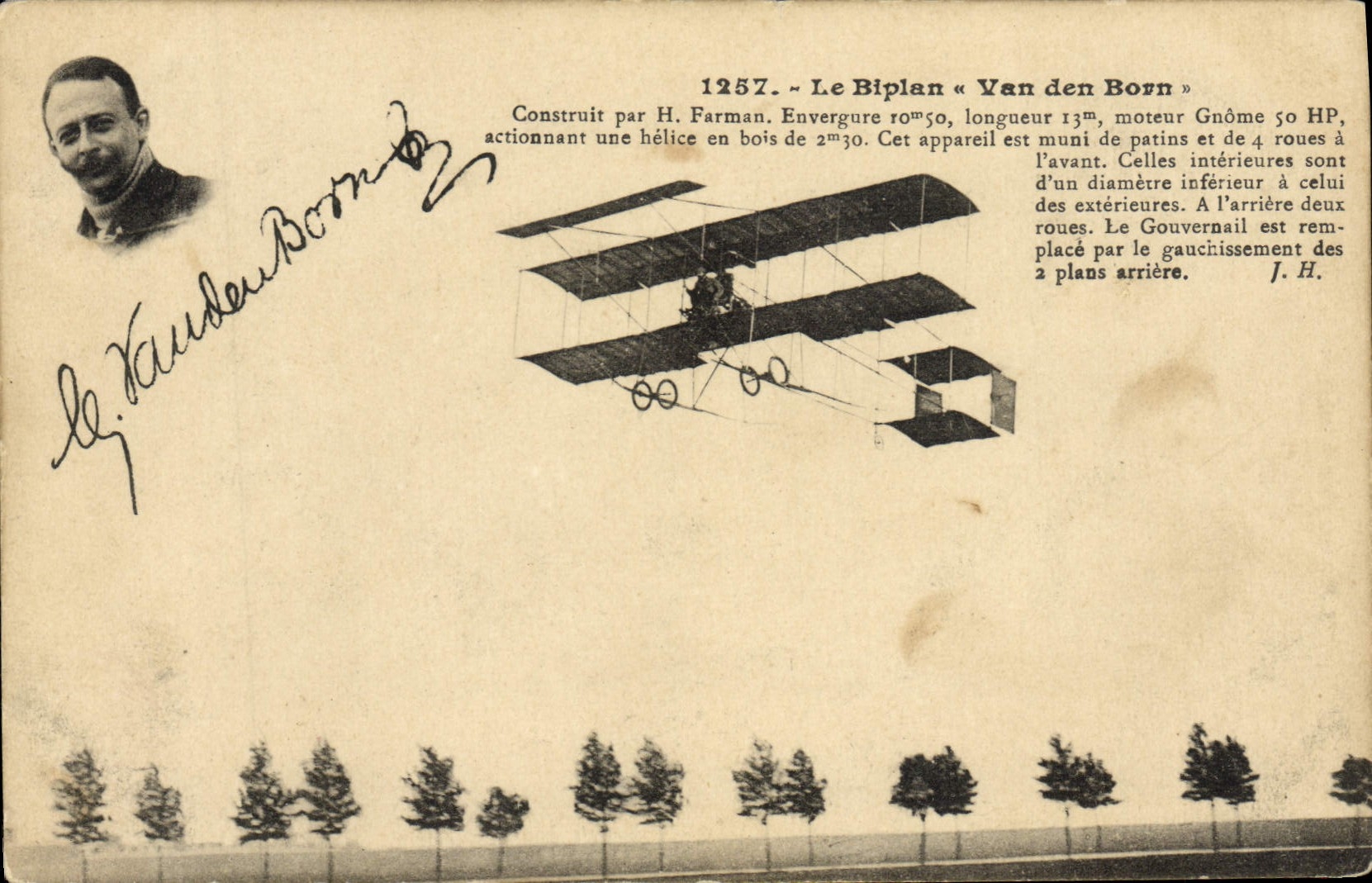 VINTAGE POSTCARD Plane Aviation the biplane Venn den Born