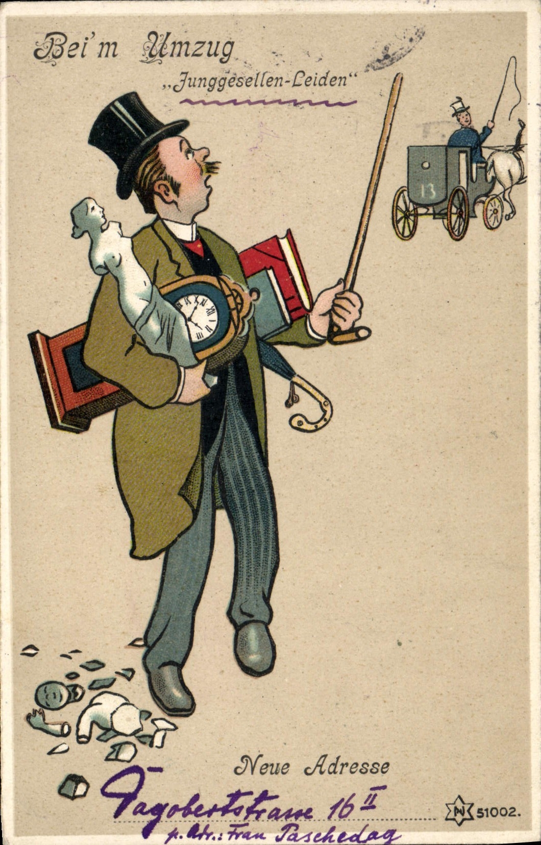 CPA Fantaisie Illustrateur Neue adresse Horloge