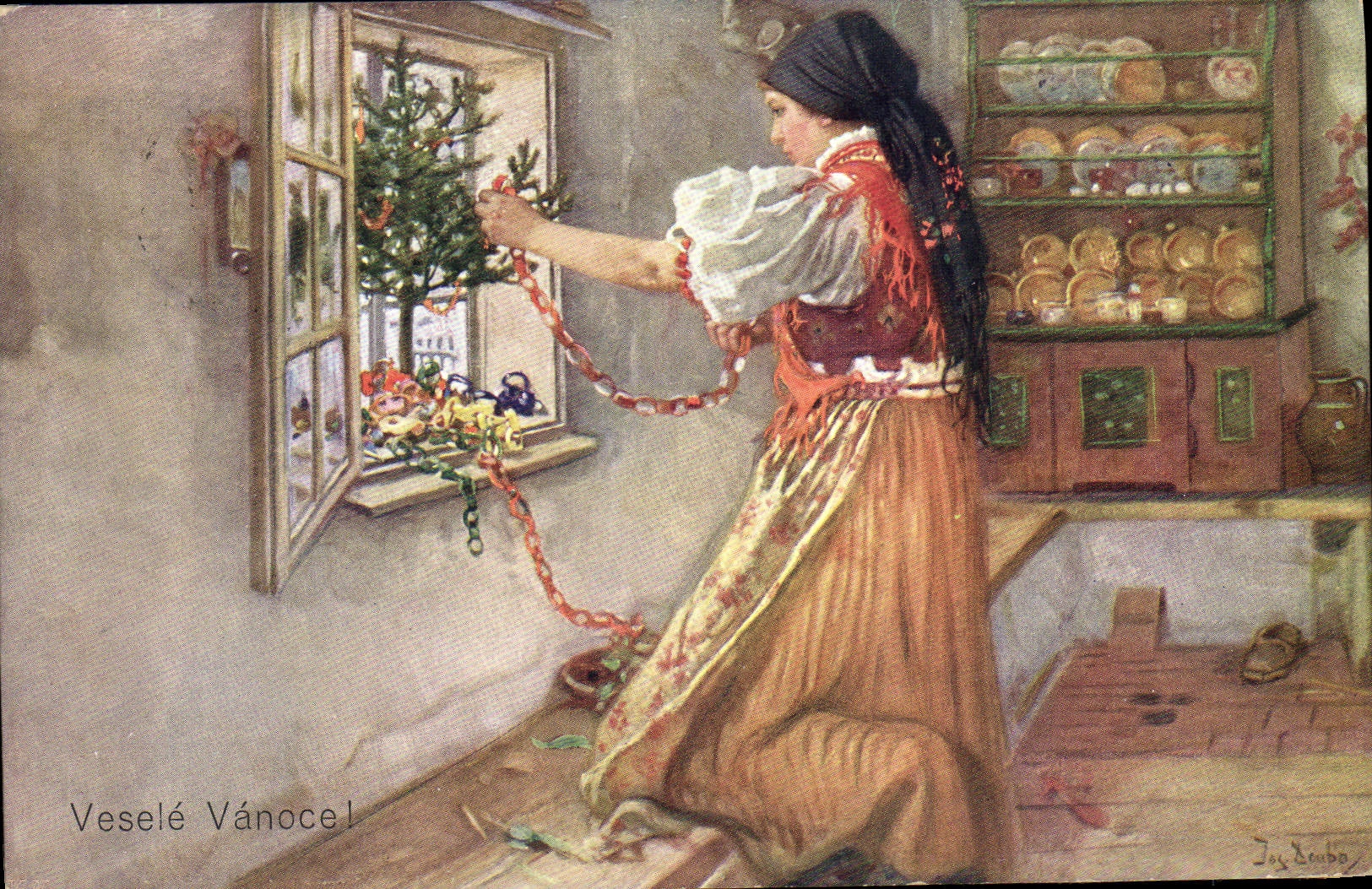 CPA Fantaisie Illustrateur Douba Zdobeni vanocniho Stromku Obrzy s Chodska Femme Minerva 