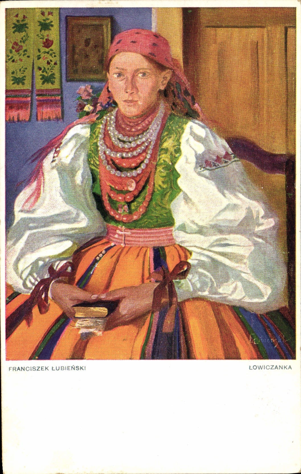 CPA Fantaisie Illustrateur Franciszek Lubienski Lowiczanka Femme Folklore