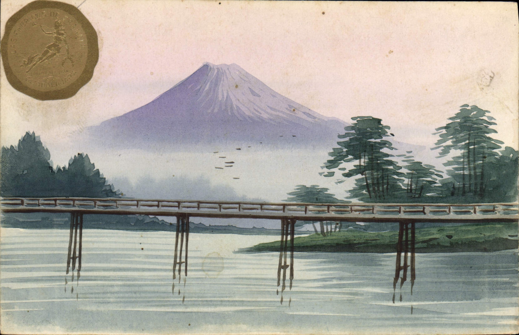 VINTAGE POSTCARD Japanese Japan Volcano (drawing with the hand)