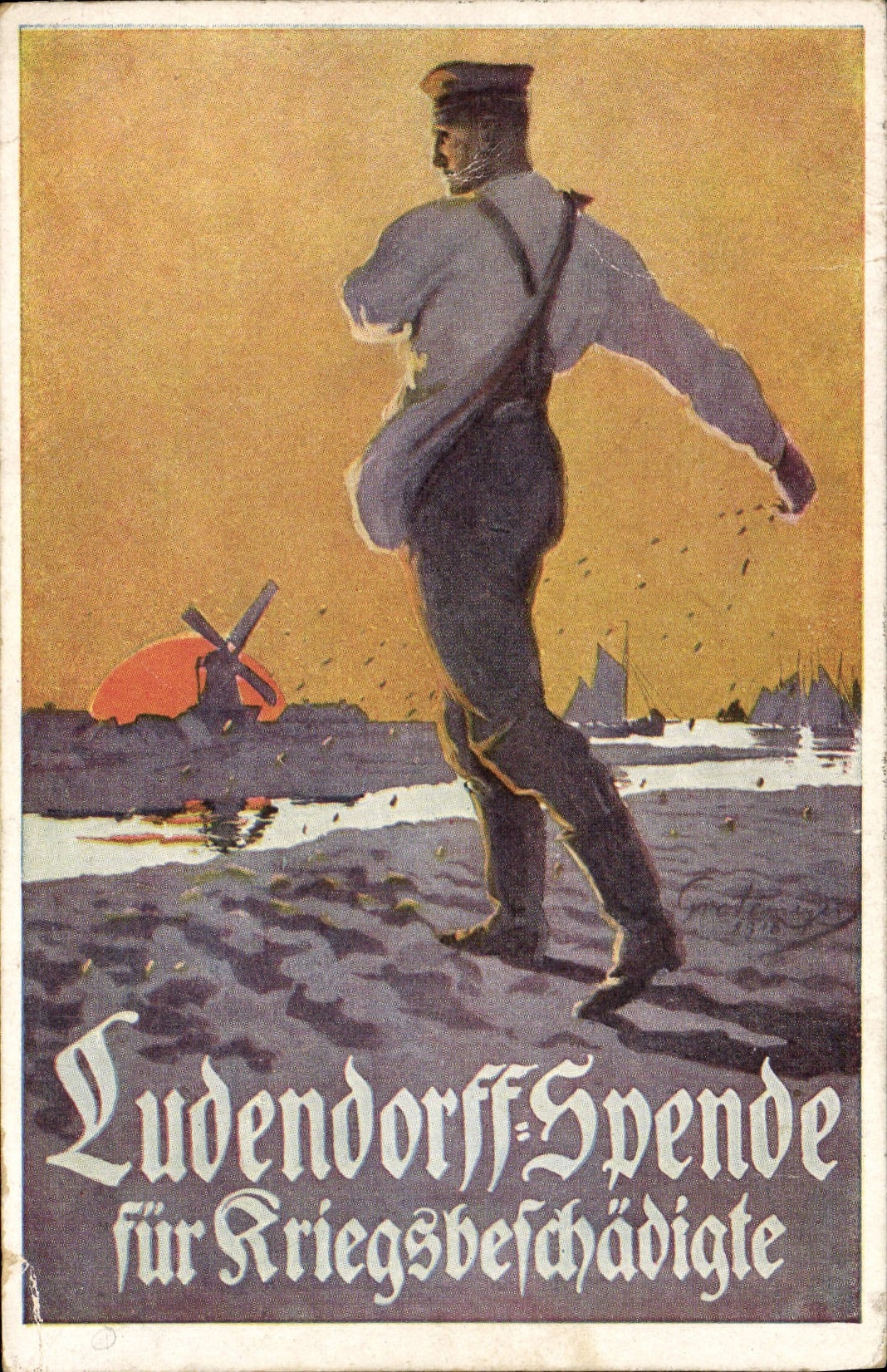 VINTAGE POSTCARD Illustrator Militaria Windmill