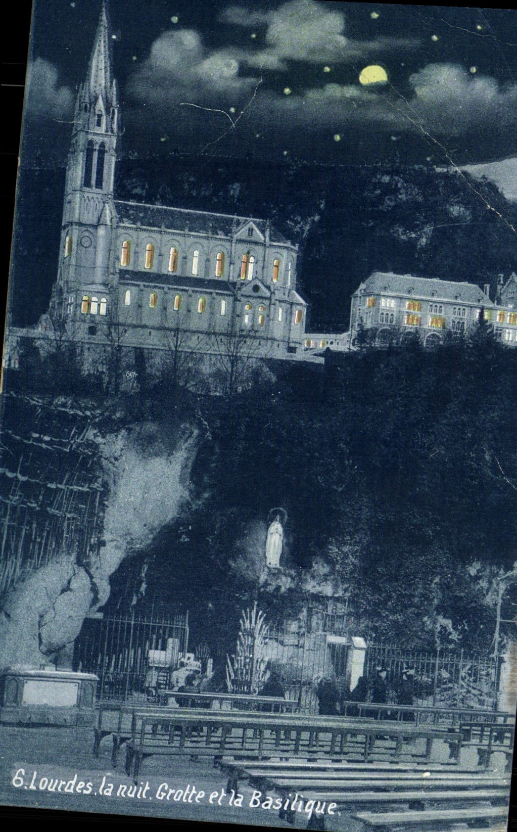 POSTAL de la VENDIMIA pesada la cueva de la noche y la basílica