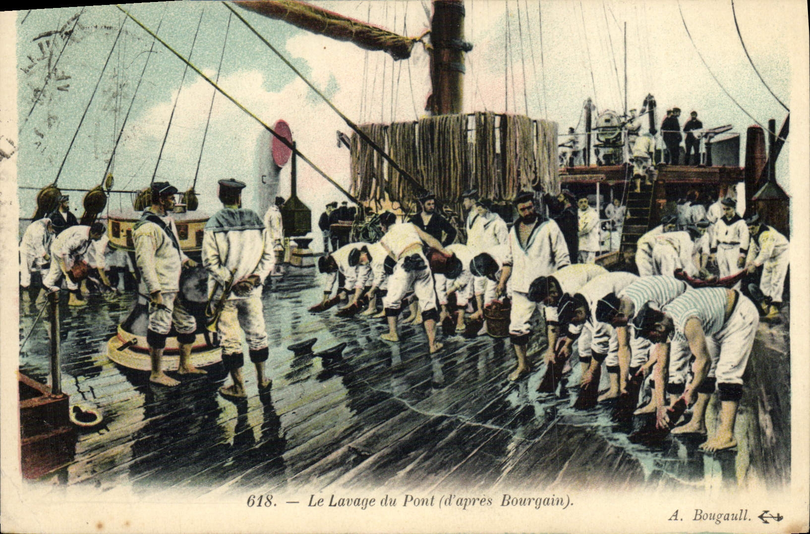 CPA Bateau Le lavage du pont d'apres Bourgain 