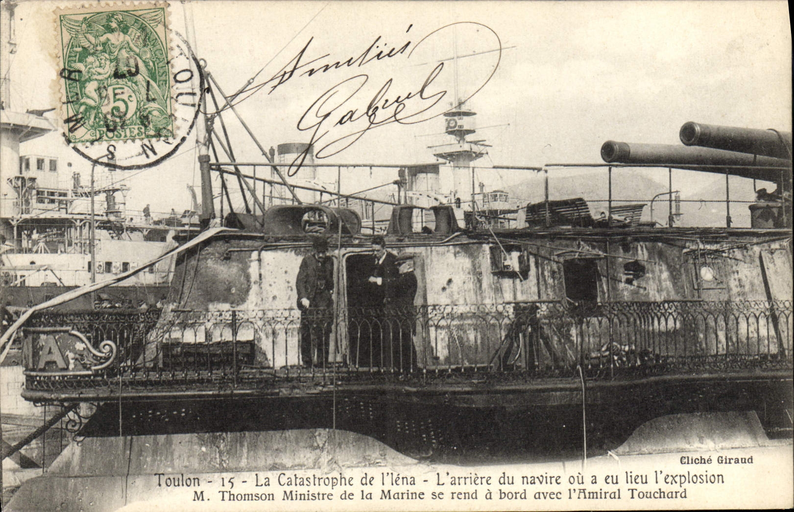 VINTAGE POSTCARD Toulon Boat the catastrophe of Iena the arrear of the ship