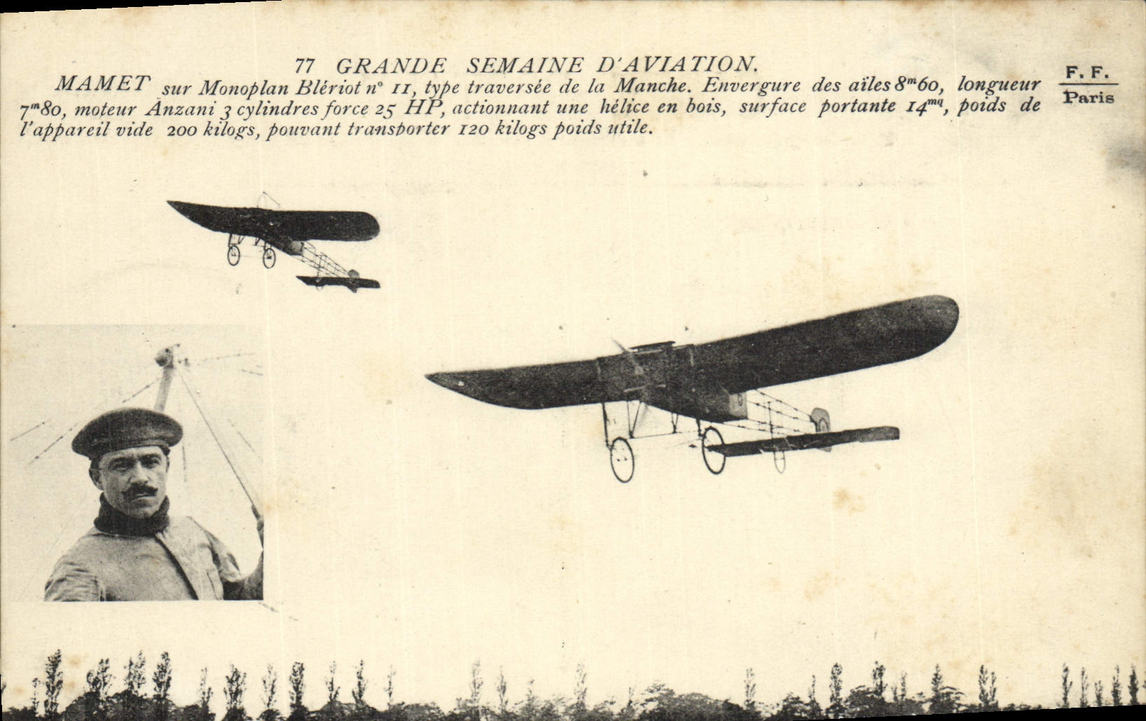 VINTAGE POSTCARD Plane Aviation Great week of Mamet aviation on Bleriot monoplane
